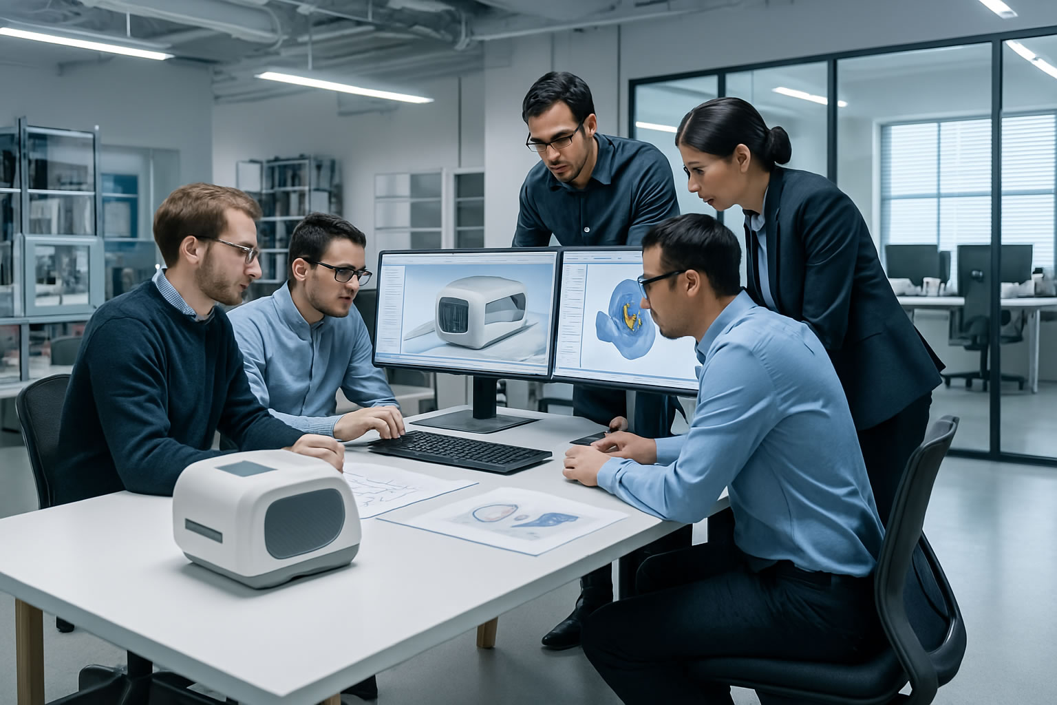 An inventor meeting with a prototyping company about his invention